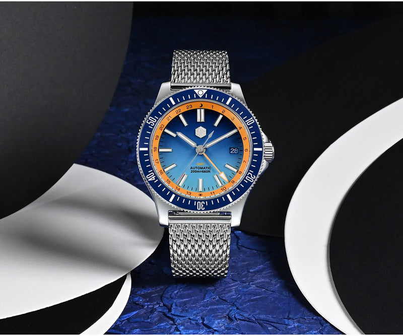San Martin  SN0119-G 原創設計 41mm GMT Dive Watch NH34 Automatic Mechanical Quick Release Bracelet Waterproof 200m Luminous