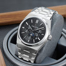 OBLVLO Elegant 3 Sub-dial Sports Watches Stainless Steel Moonphase Automatic Mechanical Watch Luminous Waterproof Watch TM-MUT-YBYS
