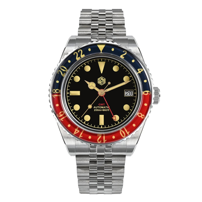 SAN MARTIN SN0005-G-B1 GMT Automatic Stainless Steel 40mm 20ATM Men Diver Watch