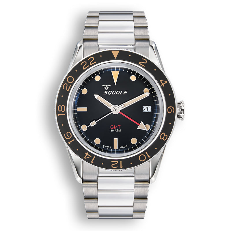 SQUALE SUB-39GMTV.BR22  SUB39GMTV.BR22 GMT Black Dial Stainless Steel 300M SWISS MADE Dive Watch