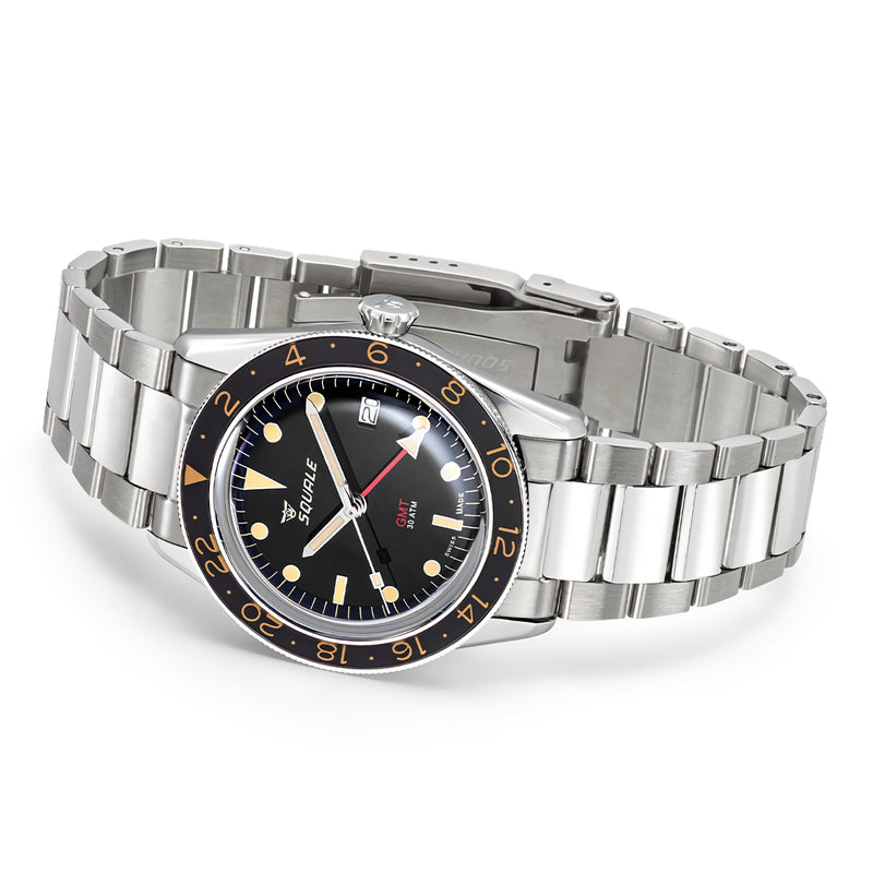 SQUALE SUB-39GMTV.BR22  SUB39GMTV.BR22 GMT Black Dial Stainless Steel 300M SWISS MADE Dive Watch