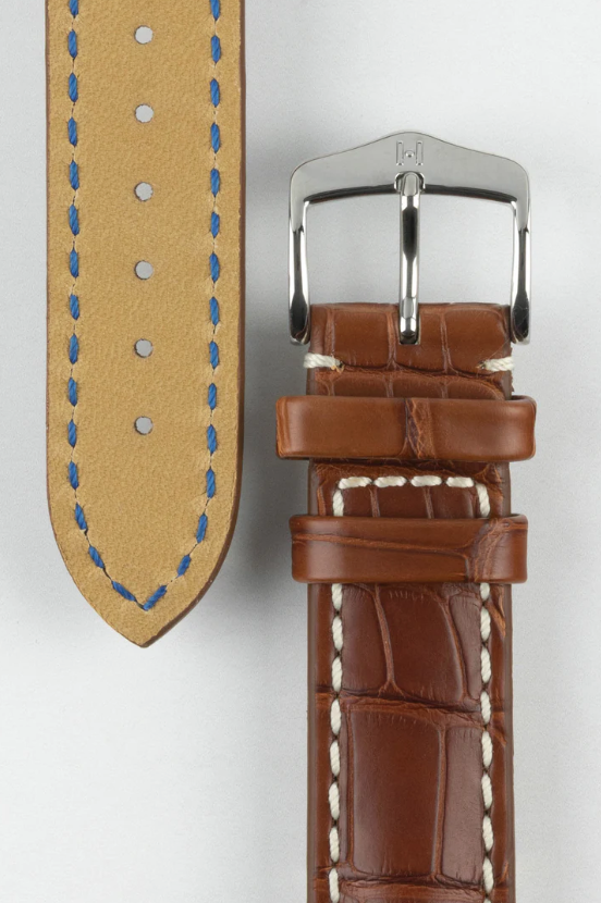 Hirsch CAPITANO Padded Alligator Leather Water-Resistant Watch Strap in GOLD BROWN 鰐魚皮 防水錶帶