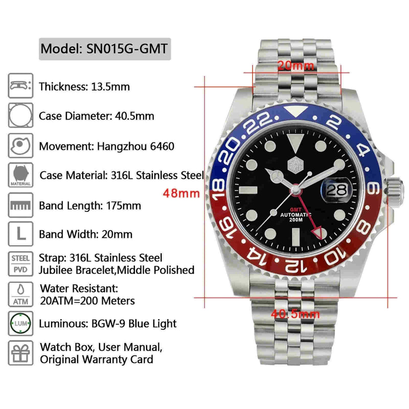 SAN MARTIN SN015-G GMT 機械錶