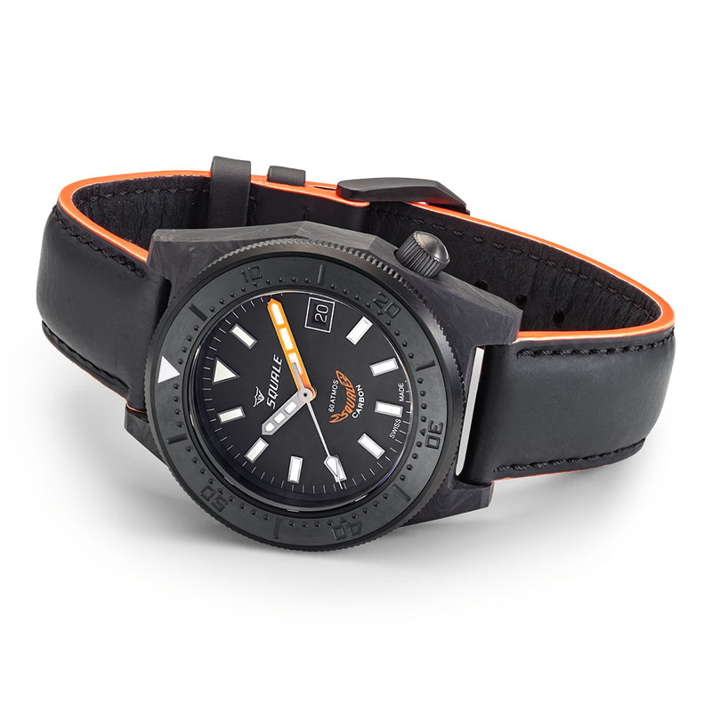 SQUALE 鯊魚仔 T-183FCOR Forged Carbon Orange Gray Dial 600M SWISS 潛水錶 瑞士製造