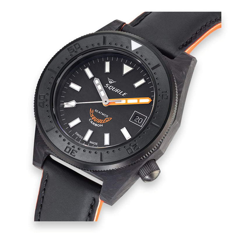 SQUALE 鯊魚仔 T-183FCOR Forged Carbon Orange Gray Dial 600M SWISS 潛水錶 瑞士製造