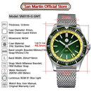 SAN MARTIN SN0119-G GMT Automatic Gradient Dial Stainless Steel 41mm Diver Watch