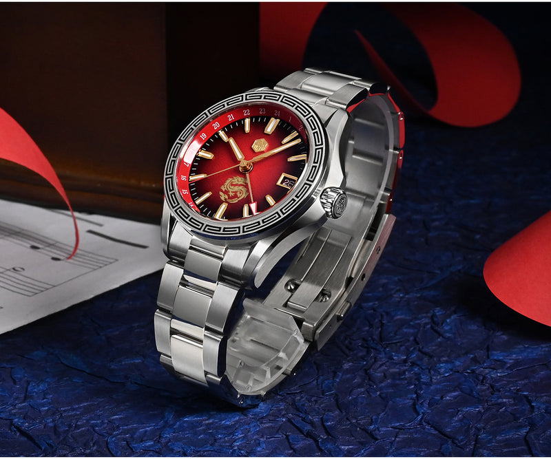 SAN MARTIN SN0129-G4 2024年第二款龍年限定 中國風 39mm GMT 不鏽鋼 藍寶石 機械錶
