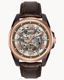 Bulova  Sutton 98A165 Automatic men's watch 43mm Skeleton Rose Gold and Brown Watch 100m