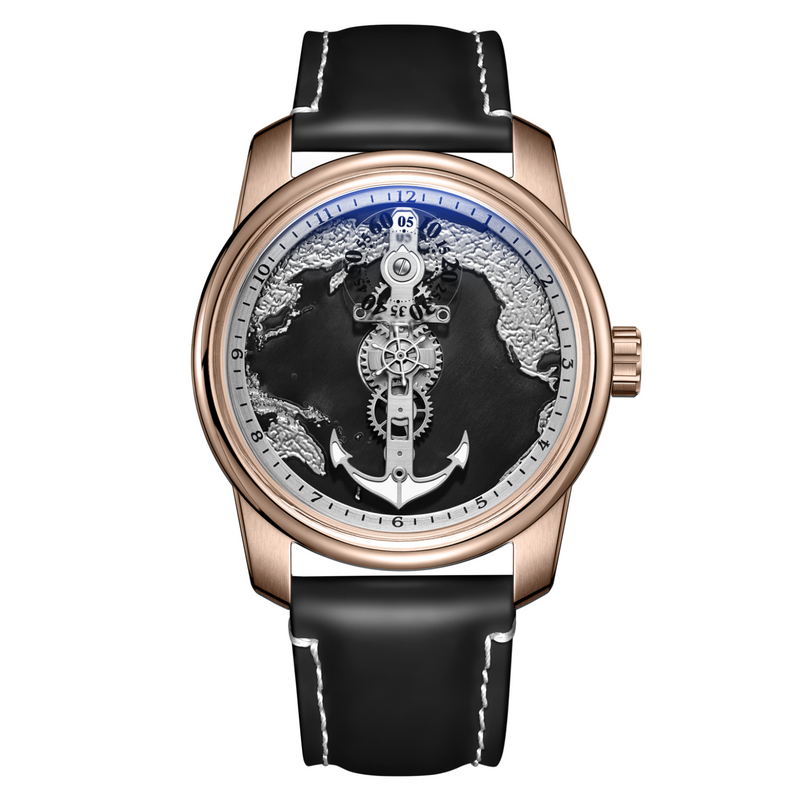 OBLVLO Creative Navigator Stainless Steel Mechanical Transparent Automatic Waterproof Watch For Men JM-SS-PBB JM-SAILING-PBBL