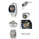 Bulova Maquina 98A319 Automatic Blue Skeleton Dial Stainless Steel Men's Watch