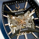 Bulova Maquina 98A319 Automatic Blue Skeleton Dial Stainless Steel Men's Watch
