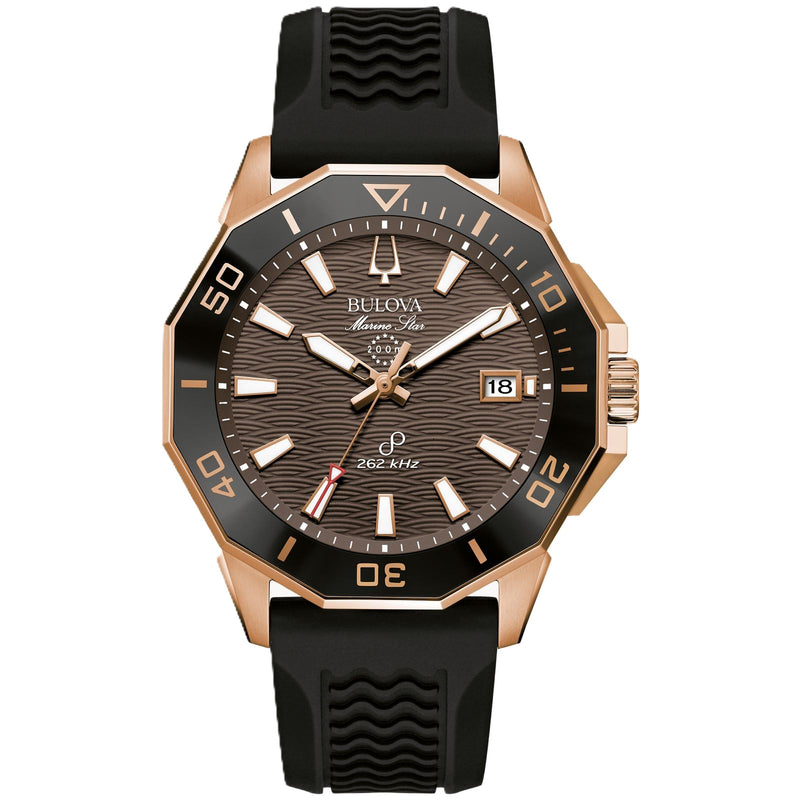 Bulova Marine Star 98B421 Brown Dial Date Display Stainless Steel Quartz Watch