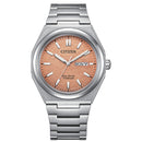 CITIZEN Zenshin AW0130-85Z ｜Eco-Drive｜三文魚色｜鈦金屬｜星期日期顯示｜自動機械錶