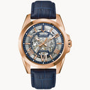 Bulova Sutton 97A161 Automatic Skeleton Blue Dial Rose Gold-Tone Case Men Watch