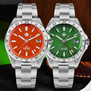 SAN MARTIN SN0129-G-B1 GMT Automatic Red Agate/Green Jade Stone Dial 39mm Watch