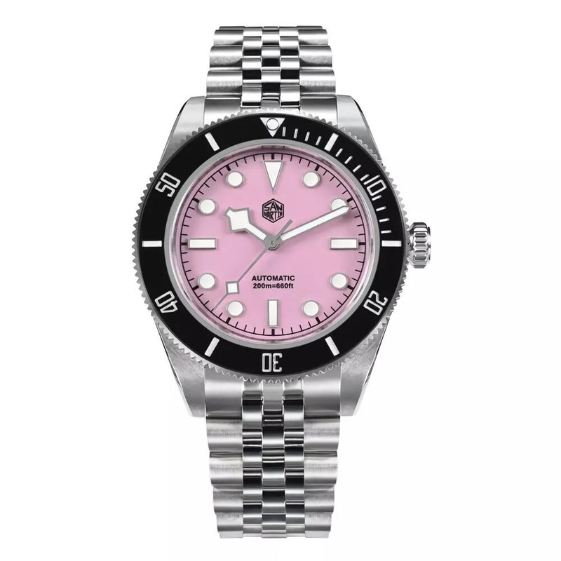 SAN MARTIN SN0128-G4 Automatic Pink BB Dial Sapphire 40mm 200M Men's Diver Watch