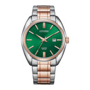 CITIZEN BI5104-57Z Green Dial Date Display Two-Tone Stainless Steel Quartz Watch