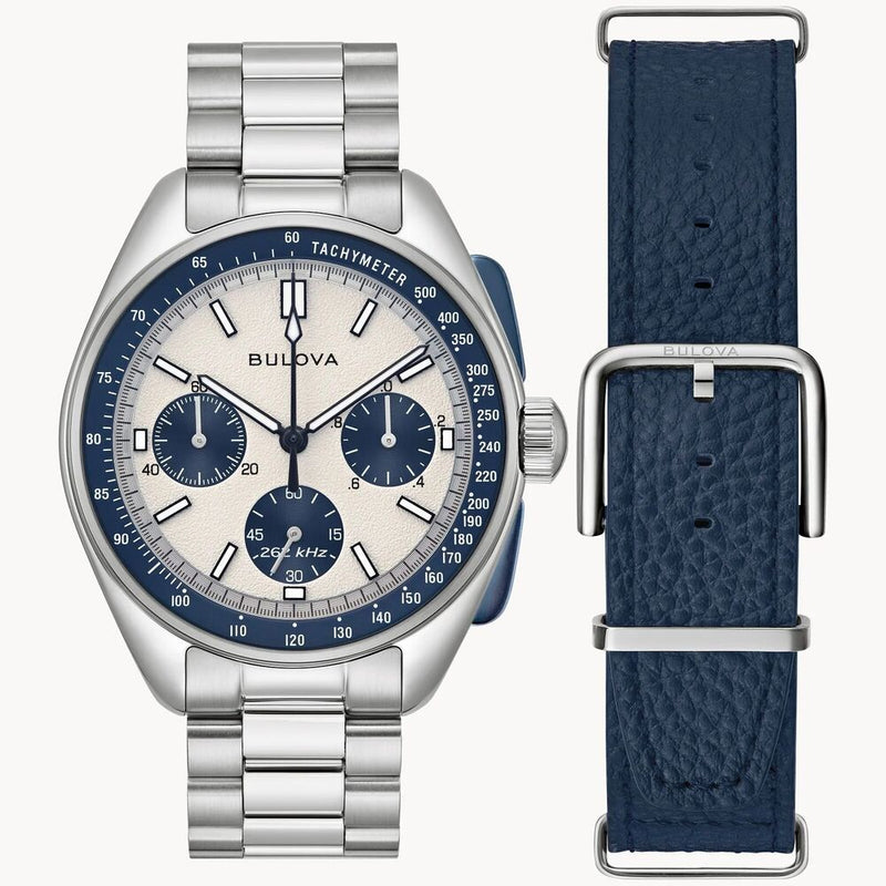 Bulova Lunar Pilot 98K112 White Dial Chronograph Sapphire Watch with Extra Strap