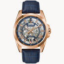 Bulova Sutton 97A161 Automatic Skeleton Blue Dial Rose Gold-Tone Case Men Watch