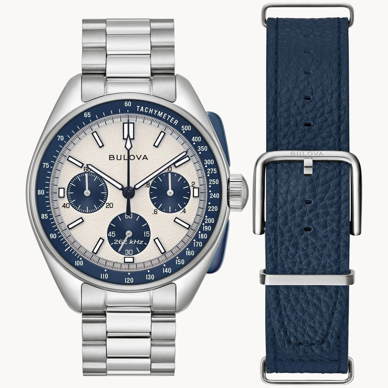 Bulova Lunar Pilot 98K112 White Dial Chronograph Sapphire Watch with Extra Strap