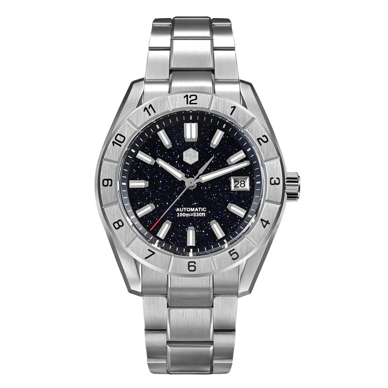 SAN MARTIN SN0130-G-B Automatic Gemstone Dial Sapphire Stainless Steel Men Watch