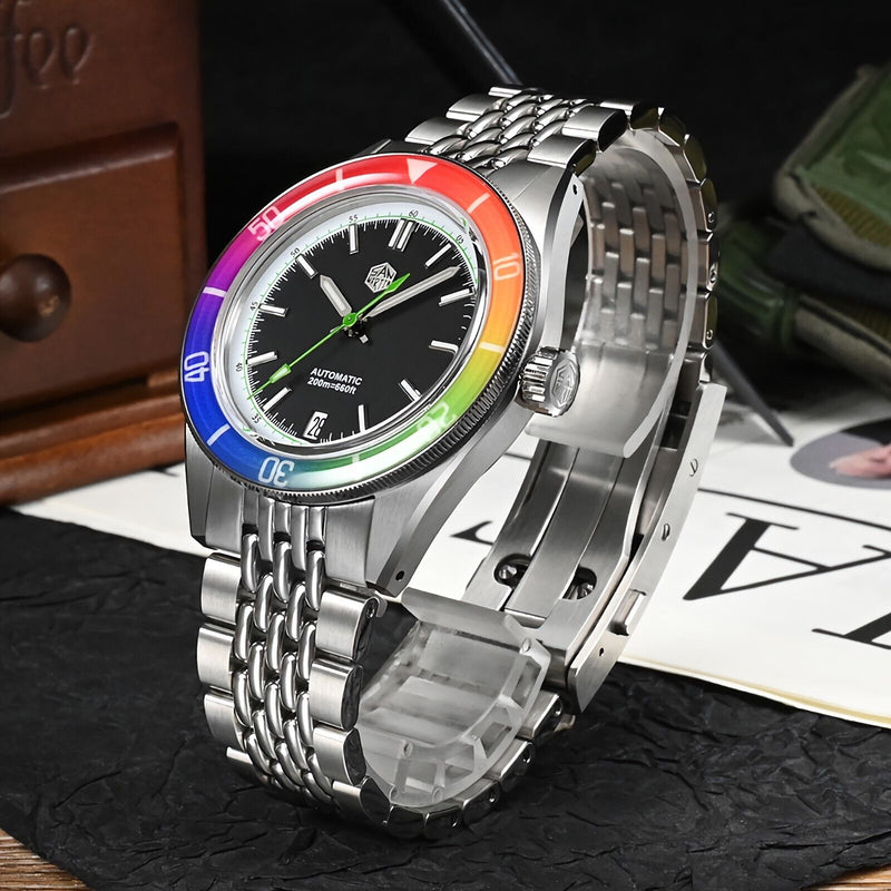 SAN MARTIN SN0116-G-B1 Automatic Date Disp. Rainbow Bezel Sapphire 39.5mm Watch