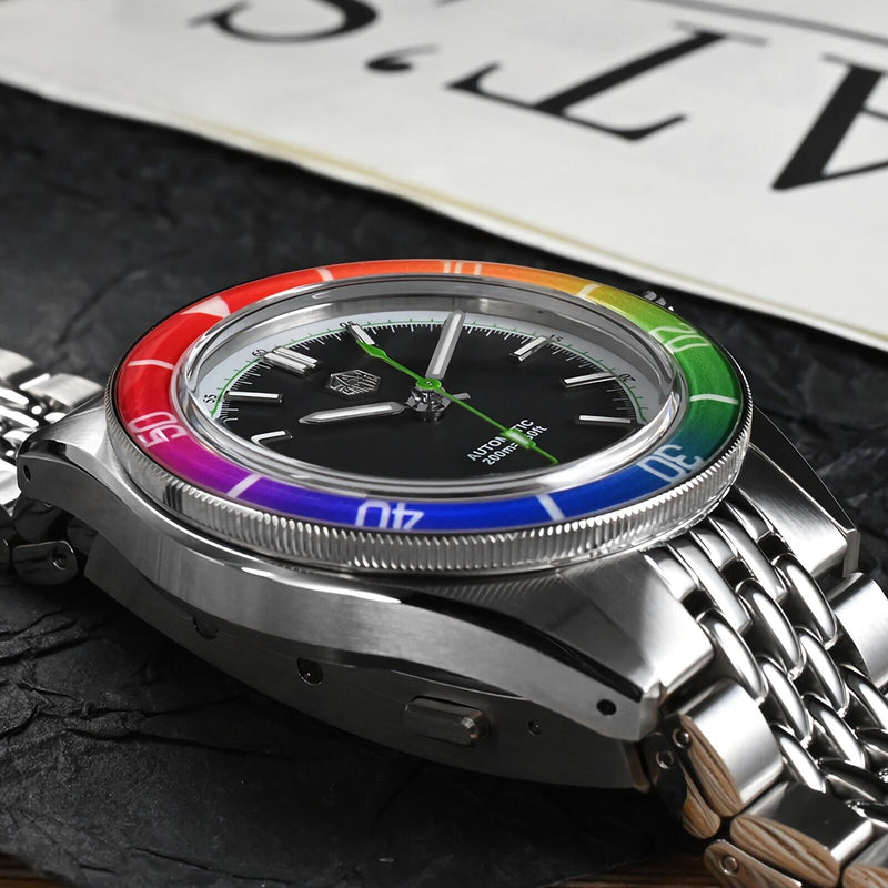 SAN MARTIN SN0116-G-B1 Automatic Date Disp. Rainbow Bezel Sapphire 39.5mm Watch