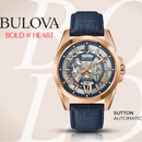 Bulova Sutton 97A161 Automatic Skeleton Blue Dial Rose Gold-Tone Case Men Watch