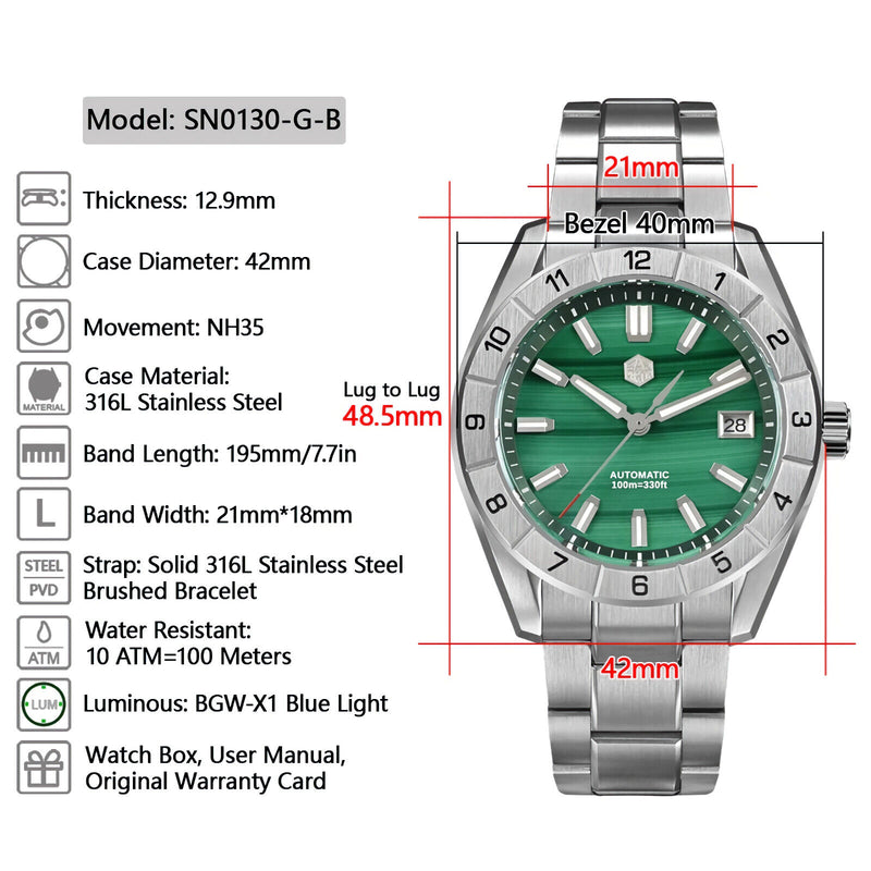 SAN MARTIN SN0130-G-B Automatic Gemstone Dial Sapphire Stainless Steel Men Watch