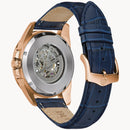 Bulova Sutton 97A161 Automatic Skeleton Blue Dial Rose Gold-Tone Case Men Watch