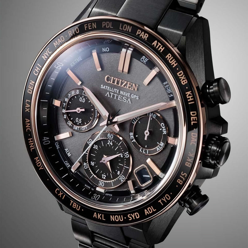 CITIZEN ATTESA CC4074-61W Eco-Drive Black Gold Titanium Satellite Wave GPS Watch