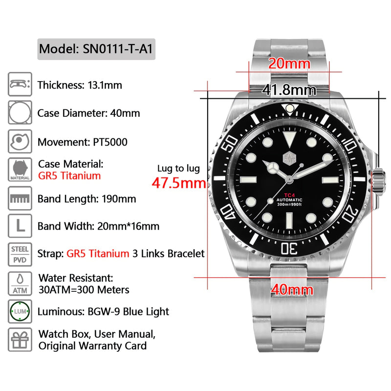 SAN MARTIN SN0111-T-A1 GR5 鈦合金 機械錶