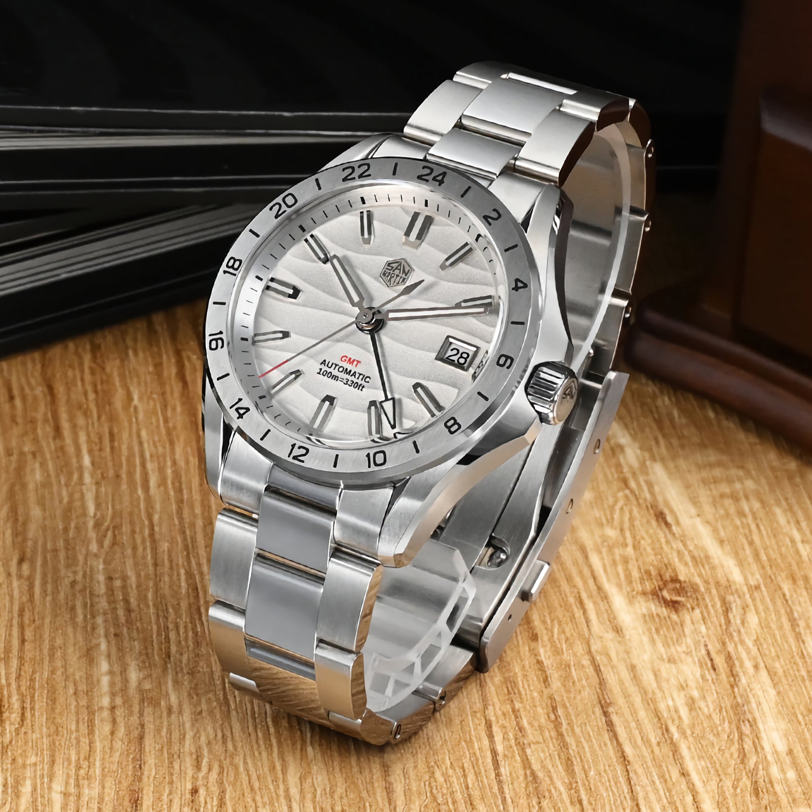 SAN MARTIN SN0129-G GMT Automatic Desert Texture / Silver Gray Dial 39 ...