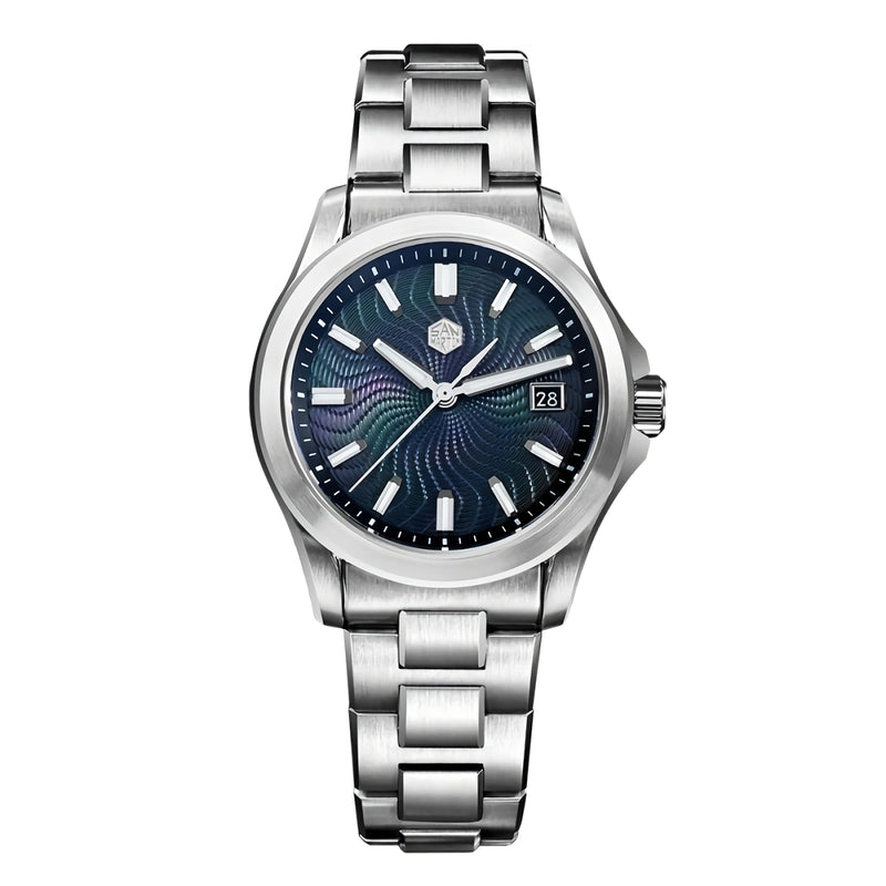 SAN MARTIN SN0150 Automatic Guilloche MOP Dial Date Display 39mm Men Gada Watch