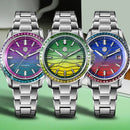 SAN MARTIN SN0150 Automatic MOP Dial Gemstone Bezel Date Display 39mm Men Watch