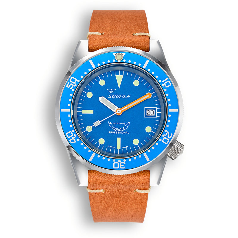 SQUALE 鯊魚仔 Ocean Leather 1521OCN.PC 光身錶殼 Blue Dial 500米防水 瑞士製造 潛水錶