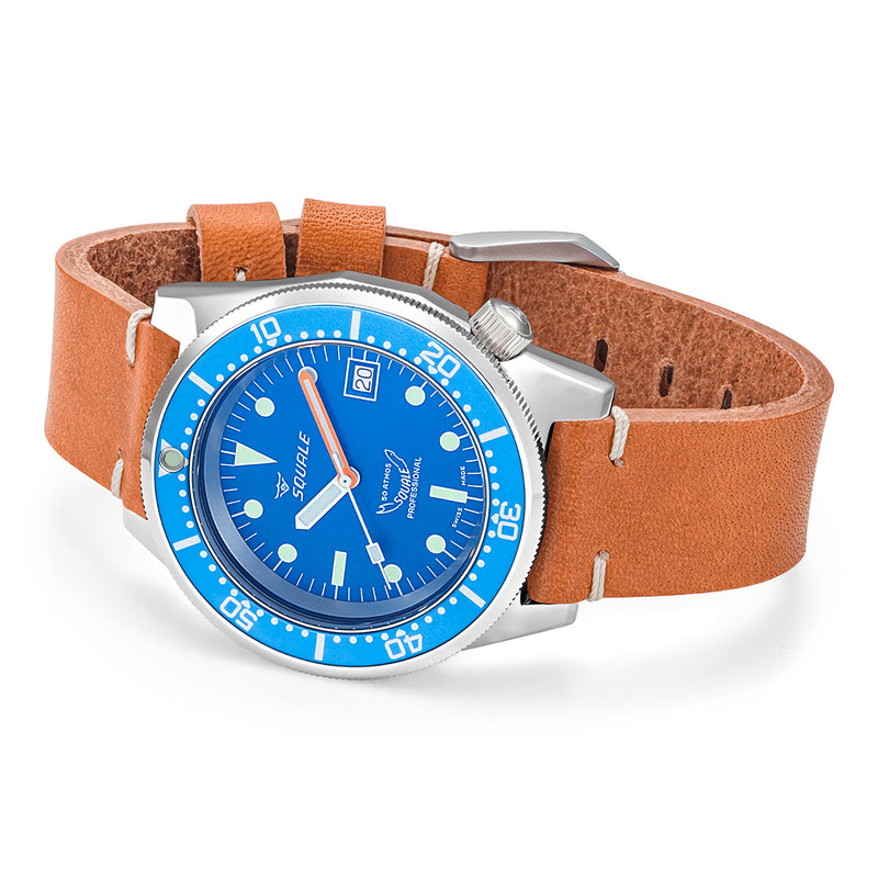 SQUALE 鯊魚仔 Ocean Leather 1521OCN.PC 光身錶殼 Blue Dial 500米防水 瑞士製造 潛水錶