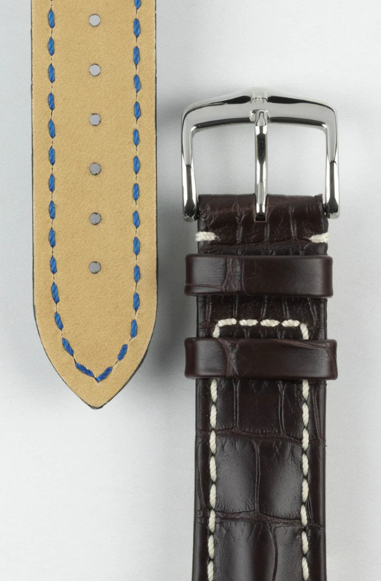 Hirsch CAPITANO Padded Alligator Leather Water-Resistant Watch Strap in BROWN 鰐魚皮 防水錶帶