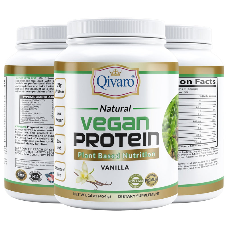 QIVARO可兒麗 - 素食蛋白粉（雲呢拿）454 克 植物性蛋白質 素食 健康 運動營養 健身 肌肉增長 有機 大麻籽蛋白 奇亞籽 印加果 青豆 乳清