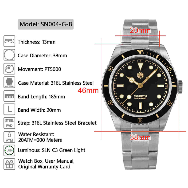 SAN MARTIN SN004-G-B 6200 Retro 機械錶