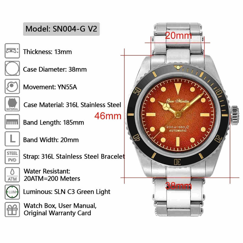 SAN MARTIN SN004-G 6200 Retro YN55 機械錶