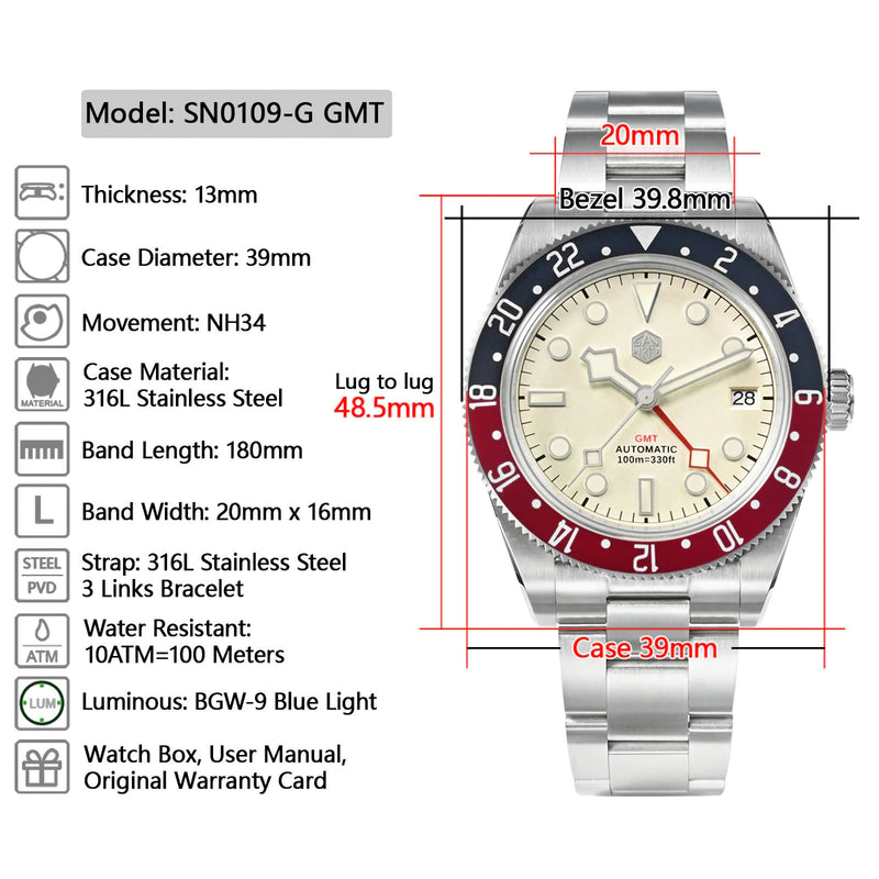 SAN MARTIN SN0109-G GMT NH34 機械錶