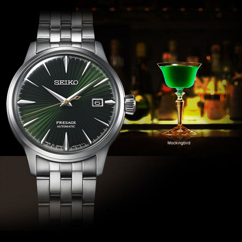 Seiko Presage SRPE15J1 Cocktail Time Mockingbird Green Dial Japan Made Watch