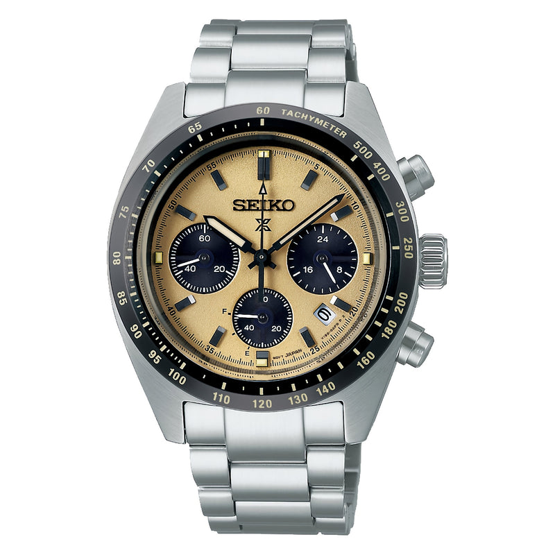 Seiko Prospex Speedtimer SSC817 Solar Beige Dial Date Display Chronograph Watch
