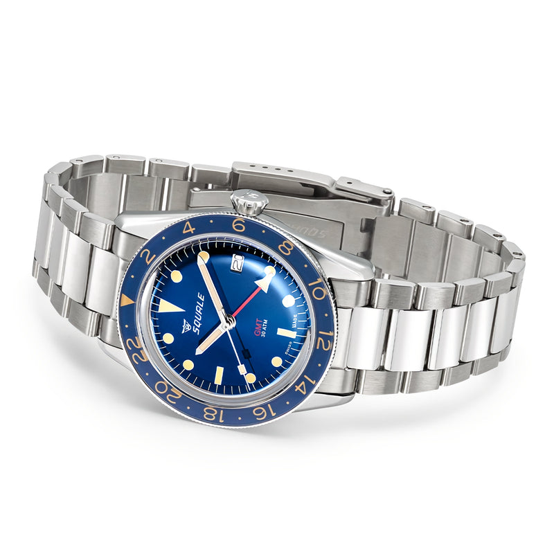 SQUALE 鯊魚仔 SUB-39GMTB.BR22 GMT Blue Dial Stainless Steel 300M 潛水錶 瑞士製造